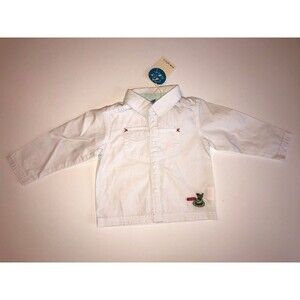 Cakewalk Boys Shirt 18 Months White Button Long Sleeve Embroidered Hat Bird NWT